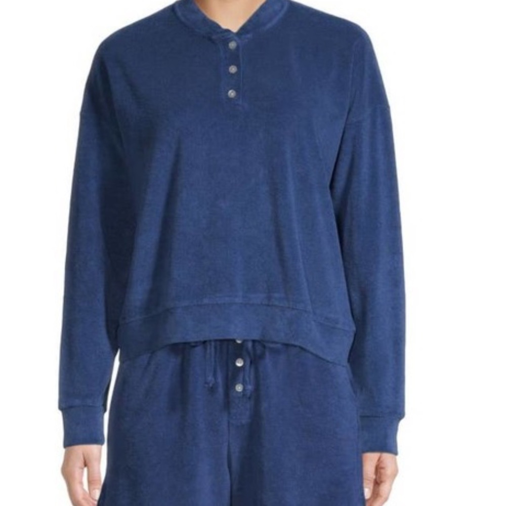 DONNI. Long Sleeve Navy Velour Henley Top